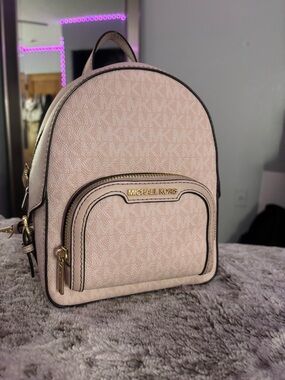 Michael Kors Blush Signature Mini Backpack with Gold Hardware